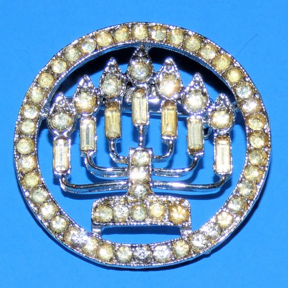 Jewelry Vintage 7 Candle Menorah Brooch Pin Jewish Hebrew Hanukkah